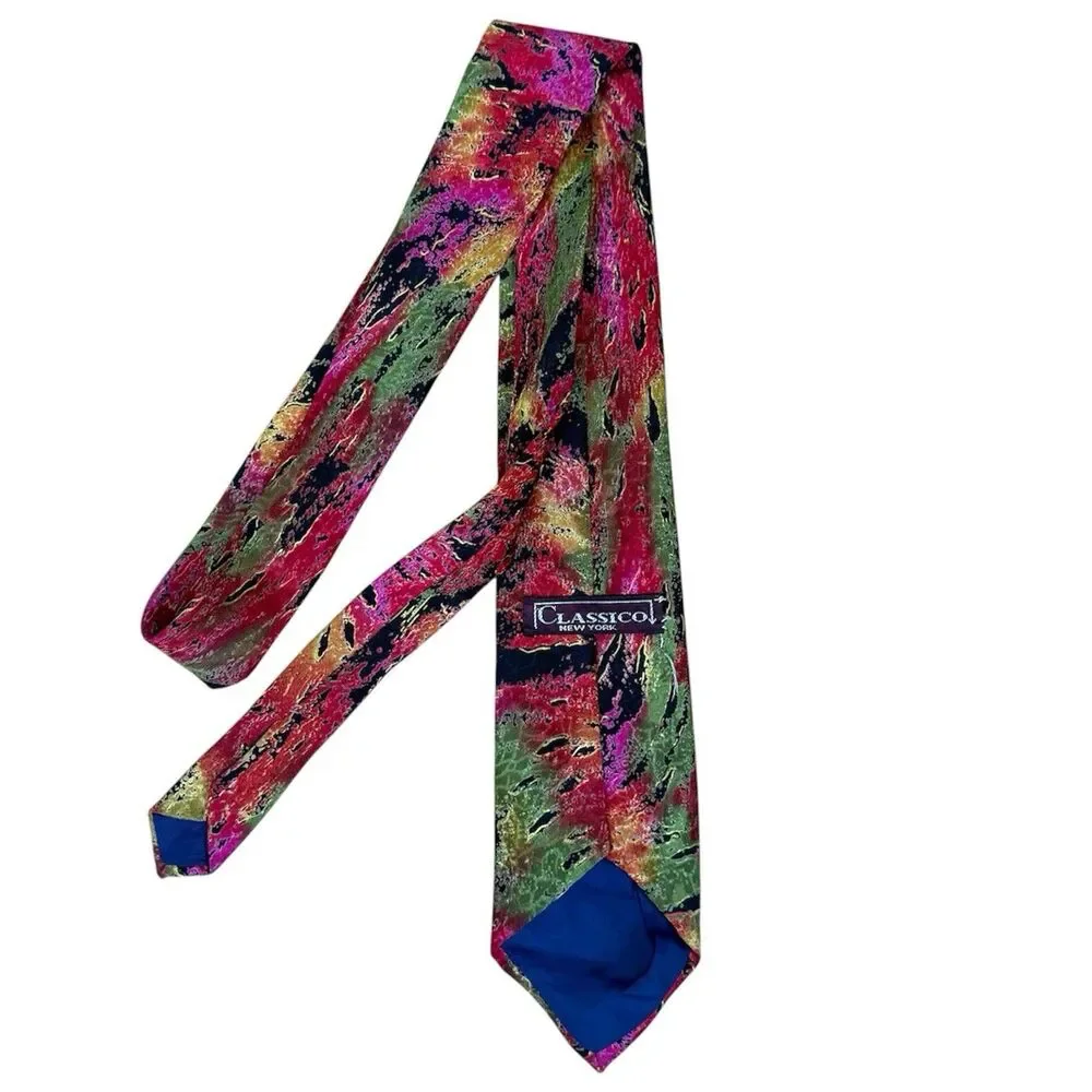 Vintage Classico New York Abstract Art Neck Tie Retro 90s Colorful Mens